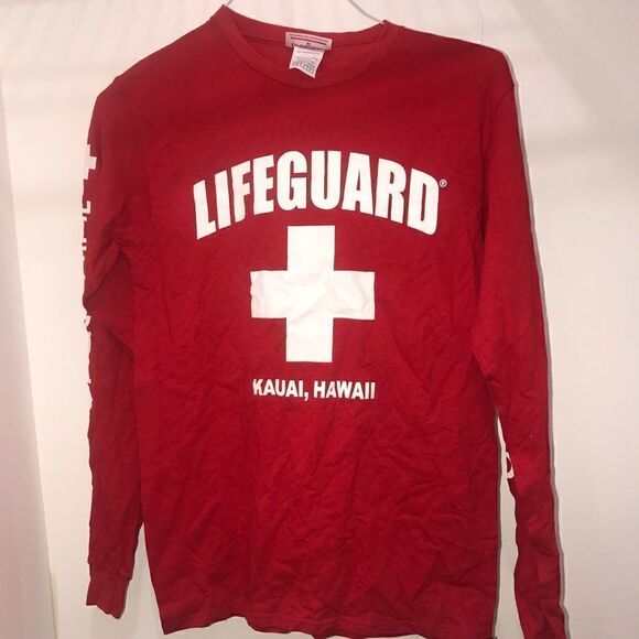 LIFEGUARD shirt by Popularity products.com. Red/white. Size Small Kauai Hawaii - Picture 1 of 3